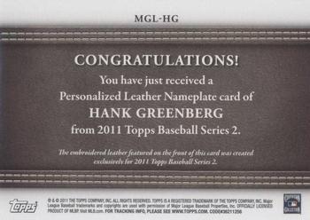 2011 Topps - Manufactured Glove Leather Nameplates #MGL-HG Hank Greenberg  Back